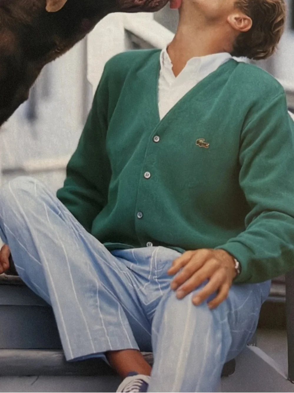Vintage Izod Lacoste Sweater Men's Large Green Orlon Acrylic Cardigan USA 80s